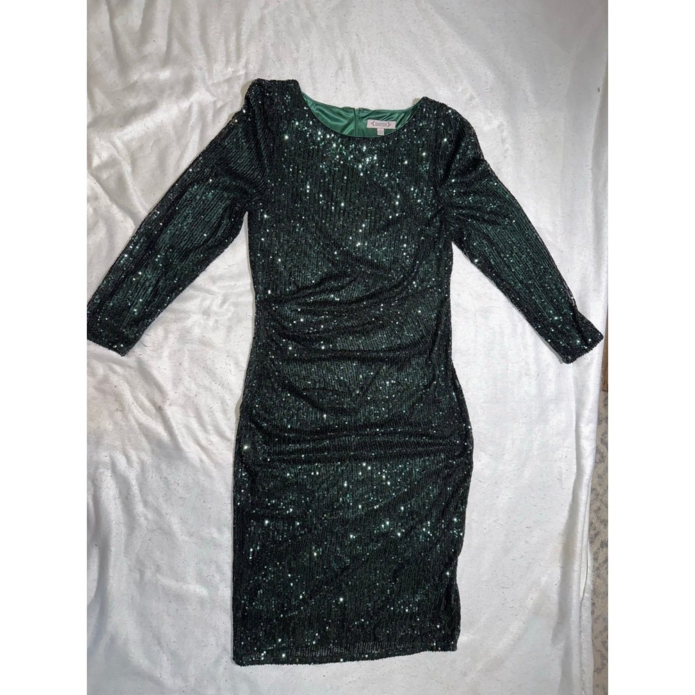 Women's sequined long sleeve ruched knee-length dress